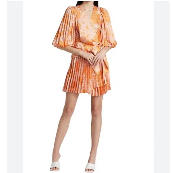 NWT Acler Harlem Dress FLORAL PLEATED asymmetrical wrap Sherbet Ditsy Print 4 - Picture 3 of 6